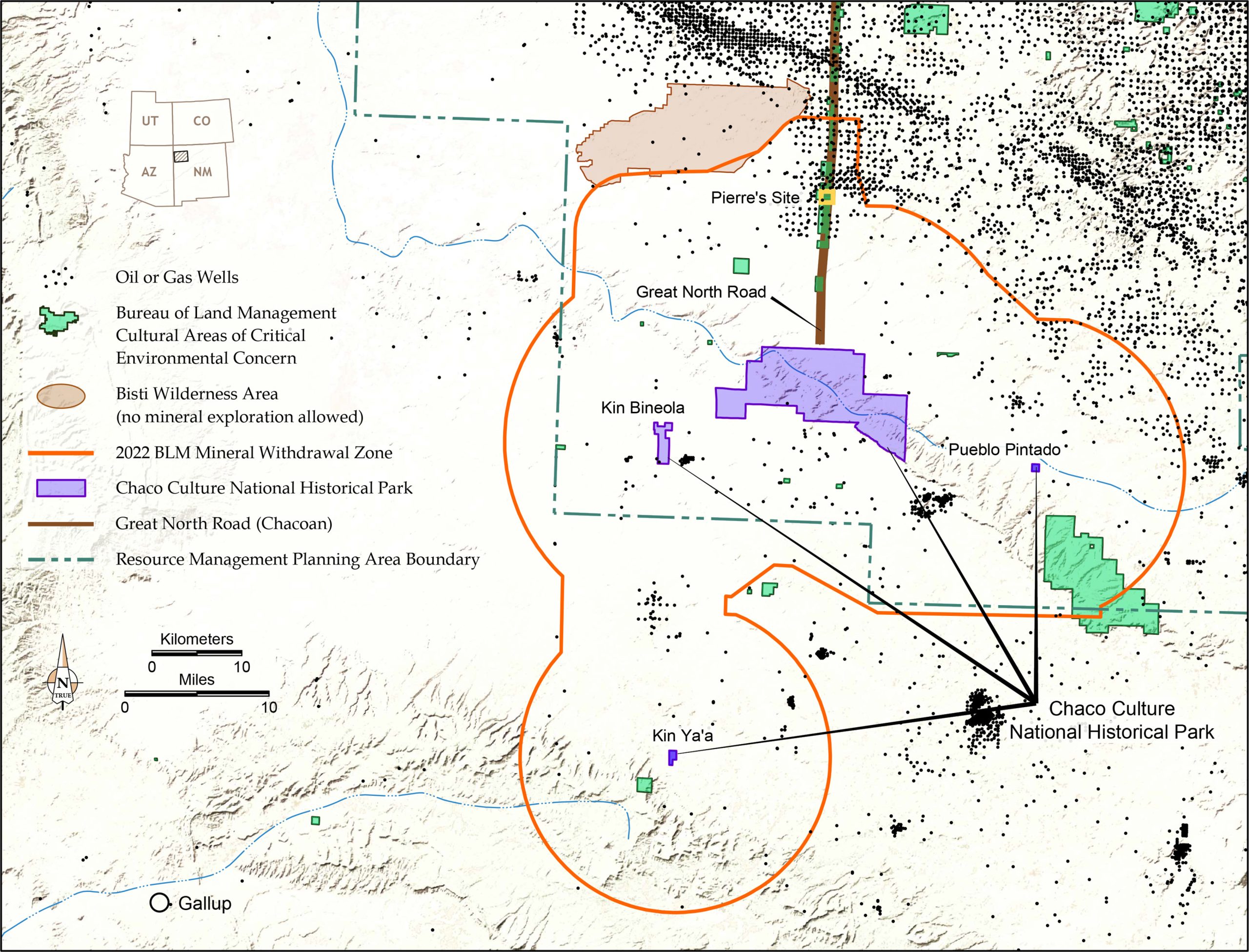Map of oil and gas surrounding Chaco